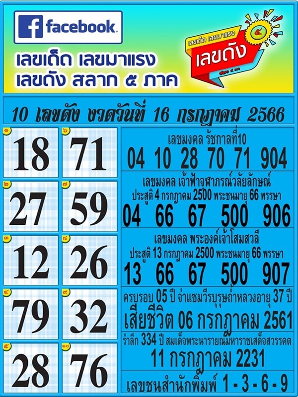 เลขดังสลาก5ภาค